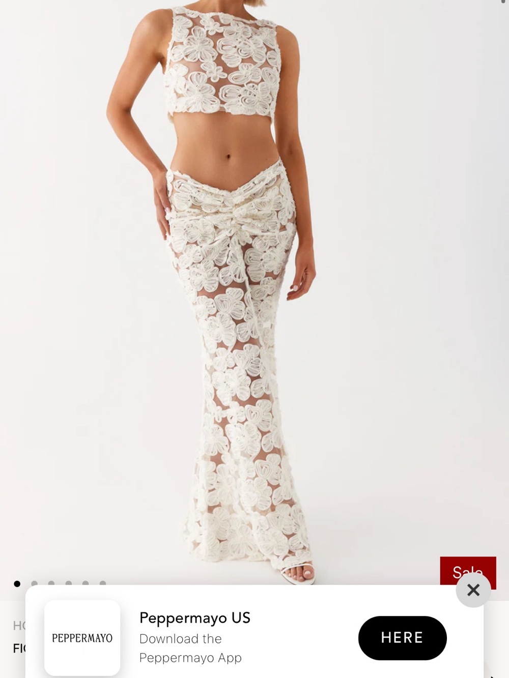 Peppermayo Fiorell White Floral Lace Maxi Two-Piece Dress